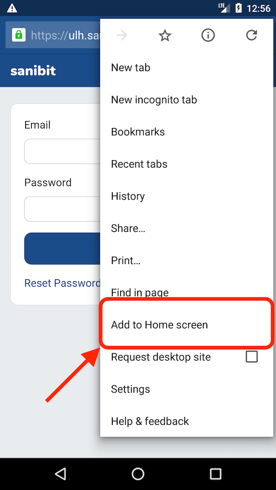 Adding Sanibit to Home Screen in Chrome